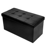 BRIAN & DANY Folding Ottoman Bench Storage Box with Lid, Large Storage Seat Faux Leather Footstool Toy Storage Box, Black, 76 x 38 x 38 cm