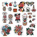 CARGEN Classic Temporary Tattoos - Traditional Old School Vintage Stickers Sailor Jerry Flower Rose Ladyface Swallow Butterfly Sword Eye Globe Crown Anchor Temporary Tattoo Fake Tattoo Great for Arm