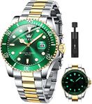 Mens Watches Green Watches for Men Casual Quartz Men Watch Big Face Men's Wrist Watches Fashion Gold Watches for Men Green Dial Silver Watches Waterproof Stainless Steel Watches relojes para hombres