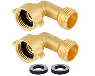 Garden Hose Connector 90 Degree Brass Garden Hose Elbow Solid Brass Adapter (2Pcs)+ Extra 4 Pressure Washers