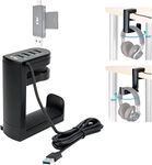 KIWIFOTOS Headphone Holder with USB Hub, Headset Hook Hanger Mount Under Desk with 4 Ports USB Hub Station High Speed Trans Data Table Organizer- Black