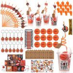 LiYiQ 158 Pcs Basketball Party Favors Basketball Party Supplies with Cup Straw Stress Ball Keychain Sticker Slaps Bracelets Whistle Thank You Tags for Kids Basketball Birthday Decorations (Basketball)