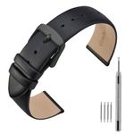 ANNEFIT Calfskin Leather Watch Straps 20mm, Classical Thin Leather Watch Band with Black Buckle (Black)