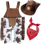 Dressy Daisy Baby Boys Western Style Cowboy Overalls Costume Outfit Set with Red Bandana and Sheriff Hat Size 0-3 Months