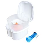 Denture Soaking Box Orthodontic Retainer Bath Case with Strainer Basket, False Teeth Container Dental Denture Bath Box Case Cup for Travel Cleaning - White