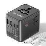 Universal Travel Adapter Plug with 5 USB Ports, Travel Plug with 3 Type-C and 2 USB-A, 70W PD Fast Charging International Power Adapter, All-in-One Worldwide Travel Plug for UK US EU AUS Asia