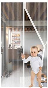 Moslyn Magnetic Screen Door Self Sealing Heavy Duty Door Screen Magnetic Closure Keep Bugs Out Pet & Kid Friendly (White,90x210cm)