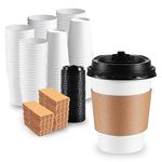 120 Pack Paper Coffee Cups Disposable Paper Party Cups Bulk to Go Hot/Cold Beverage Drinking Cups with Lids, Sleeves, Straws Paper Cups Bundle for Party Travel Home Restaurant Cafe (White, 12 oz)