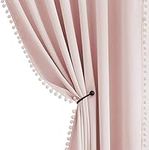 Pompom Blackout Curtains for Bedroom Pink Girls 72 inch Energy Efficient Thermal Insulated Living Room Darkening Curtain Panels Pencil Pleat for Kitchen Nursery Room 50" w x2 Panels