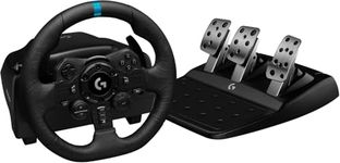 Logitech G923 Racing Wheel and Pedals, TRUEFORCE Feedback, Responsive Driving Design, Dual Clutch Launch Control, Genuine Leather Steering Wheel Cover, for PS5, PS4, PC, Mac - Black
