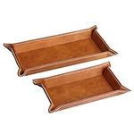 Navaris Faux Leather Tray Set - 2 Valet Organizer Trays for Bedside Table, Night Stand, Desk - Store Keys, Change, Wallet, Phone, Glasses - Brown