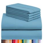 LuxClub 6 PC Queen Sheet Set, Breathable Luxury Bed Sheets, Deep Pockets 18" Wrinkle Free Cooling Sheets Machine Washable Hotel Bedding Silky Soft - Light Blue Queen