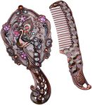 TranquilBeauty Vintage Hand Mirror with Comb - Portable - Peacock Design - Zinc Alloy Metal HD Clear Mirror for Girls and Women - Hand Mirrors with Handle for Salon and Travel - 5.3x2.5 inch