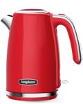 LONGDEEM Electric Kettle Stainless Steel 1.7L - 1500W Quick Boil, Retro Style, Auto Shut-Off, Easy to Clean, Boil Dry Protection with Filter & Water Gauge - Perfect for Tea, Hot Water, Red