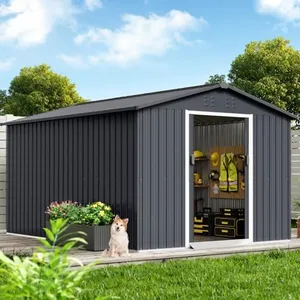 15 x 8 FT Outdoor Storage Shed, Large Metal Tool Sheds Storage House with Frame Floor, Air Vents & Lockable Door, Waterproof Tool Sheds for Gardens, Patio, Garage, Lawn, Gray