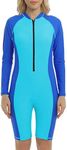 Halcurt Womens Boyleg One Piece Rashguard Swimsuit UPF 50 Zipper Surfing Wetsuit, Royal Blue/Light Blue, Large