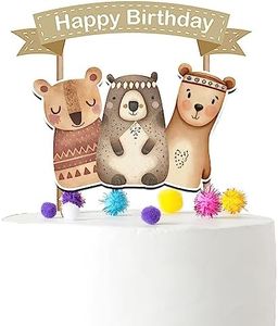 Boho Bears Woodland Animals Birthday Cake Topper for Theme Forest Party Supplies and Decorations