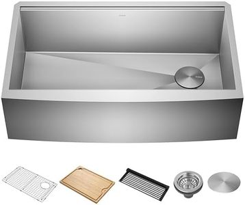 KRAUS Kore 33-Inch Farmhouse Workstation 16 Gauge Single Bowl Stainless Steel Kitchen Sink with Accessories, KWF210-33