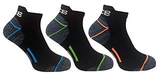 JCB Socks - Trainer Socks - Mens Socks - Active Socks - Trainer Liners - 3 Pack - Neon/Black Ankle Socks - UK 9-12 EUR 44-47