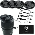 Lens Cap Bundle - 4 Snap-on Lens Caps for DSLR Cameras including Nikon, Canon, Sony - 4 Lens Cap Keepers / 1 CamKix Microfiber Cleaning Cloth included (72mm)