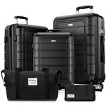 SHOWKOO Suitcase Sets 5 Piece Hardshell ABS+PC Expandable Lightweight Durable Travel Luggage with Travel Duffels Bag + Toiletry Bag -Black