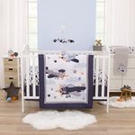 NoJo Little Love Soar High Little One Navy, Light Blue, Orange, and White Airplanes, Clouds, and Stars 3 Piece Nursery Crib Bedding Set - Comforter, Fitted Crib Sheet and Crib Skirt