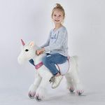 UFREE Action Pony, Unique Rocking Horse. It Is Walking Horse, Plush Toy Pony Like Real, Present for Kids 3 to 6 Years (unicorn with pink horn)