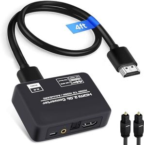 4K@60Hz HDMI 2.0b Audio Extractor Converter Adapter Splitter, HDMI ARC + Optical Toslink SPDIF + 3.5mm Stereo Audio Out, Support HDCP2.2 Digital PCM DTS 5.1, (Optical/HDMI Cables Included)