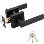 Door Handle with Lock and Keys for Bedroom, Exterior/Interior Privacy Door Levers Lock, Heavy Duty Indoor Door Handle, Reversible for Left Right Sided Door, Matte Black