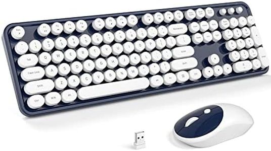 KNOWSQT Wireless Keyboard and Mouse Combo - White-DarkBlue Full-Sized 2.4 GHz 104 Keys Typewriter Keyboard, Flexible Round Keycap and Optical Mouse for Windows, Computer, PC, Laptop, Desktop, Mac