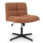 CASART Faux Fur Office Chair, Cross-legged Padded Chair Swivel Vanity Chair with Adjustable Height & Wide Seat, Modern Armless Desk Chair for Home Office Bedroom Study (without Wheels, Coffee)