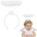 Wanna Party White Feathered Angel Halo with Wings Headband for Halloween Cosplay Costumes,Fairy Costume Accessory, Angel Wings Headband for Halloween Decoration Items (White)