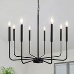 MRHYSWD 8 Light Black Chandelier Modern Farmhouse Chandelier Adjustable Height Candle Pendant Light Fixtures Ceiling Hanging Chandeliers for Dining Room Kitchen Table Island Living Room Foyer