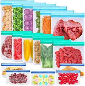 17 PCS Reusable Freezer Bags-Food Storage Bag For Kitchen Storage & Organisation, BPA Free PEVA Storage Bags Extra Thick Sandwich Leakproof Eco-Friendly Ziploc Bags For Food Bags Lunch Bags