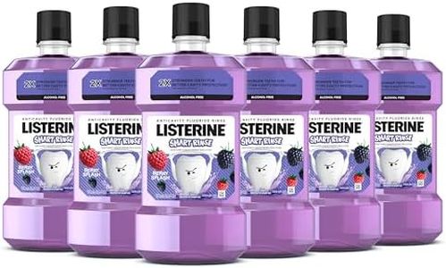 Listerine Smart Rinse Kids Alcohol-Free Anticavity Sodium Fluoride Mouthwash, ADA Accepted Oral Rinse for Dental Cavity Protection, Berry Splash Flavor for Children's Oral Care, 500 mL (Pack of 6)