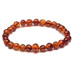 Baltic Amber Bracelet for Adult - Genuine Baltic Amber - Cognac Color - Elastic - Sizes from 18cm to 22cm (20cm)