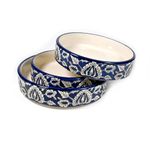 ShadowGreen Ceramic Salad Bowl Set of 3 Bowls 7.5inch 6.5inch 5.5inch Deep Dish Bowls Serving Bowls - (Blue Mughal Design)