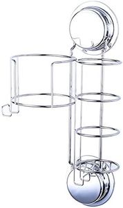 Ecoart Hair Dryer and Straightener Holder with Hooks Suction Cups or Screws for Wall Mount Stainless Steel
