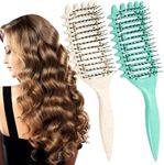 Vinuwu 2Pcs Curly Hair Brush, Detangle Smoothing Hair Brush, Curl - Detangler Hairbrush, Define Styling Brush for Wet/Thick/Thin Hair, Soft Bristle Vent Detangling Comb for Women Men Girls-GrWh