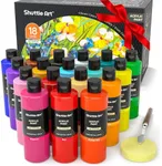 Shuttle Art Acrylic Paint, 18 Colors Acrylic Paint Bottle Set (240ml/8.12oz), Rich Pigmented Acrylic Paints, Bulk Painting Supplies for Artists, Beginners and Kids on Rocks Crafts Canvas Wood Ceramic