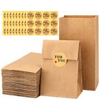 G2PLUS 100 PCS Brown Paper Bags Small- 9x6x18 CM Kraft Candy Paper Bags - Paper Candy Favor Bags with Stickers for Snack, Birthday, Wedding and Easter Xmas Party Supplier