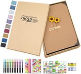 Grestar DIY Scrapbook Photo Album Kit with Pens Tapes and Stickers 60 Pages Hardcover 8.5x11 Inches 3 Rings Removable Black Paper Scrapbooking for Lover Friends Kids Wedding Gift (Khaki)