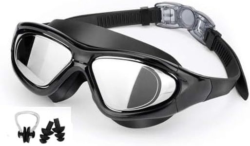 Cable World® Big Frame Competition Swim Goggles with Free Protective Case Pro Anti fog Protection Clear Anti-UV Swimming Goggles with Adjustable Strap, (Free Ear Plug and Nose Clip) (Black)