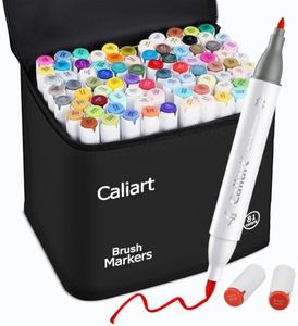 Caliart Alcohol Based Markers, 81 Colors Art Drawing Markers Set Dual Tip Brush & Fine Permanent Colored Sketch Pens, with Case for Artists Adults Coloring Book