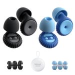 SISIXILE 2 Pairs of Ear Plugs for Sleeping, Made of Ultra-Comfortable Silicone with Passive Noise Reduction Technology for Noise Reduction 45 dB, 8 Ear Tips in XS/S/M/L, Black+Blue