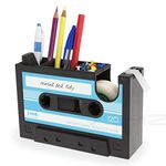 Creative Adhesive Tape Pen Holder Case, Retro Cassette Tape Dispenser Vase Brush Pot, Popular Pencil Desk Collection Tidy Organizer, Office Stationery Storage Container- Unique Gift (Blue)