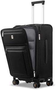LEVEL8 Carry On Luggage Airline Approved with Compartment, Softside Expandable Rolling Suitcase with Spinner Wheels, Black, Carry-On 20-Inch