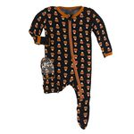 KicKee Pants Halloween Footie with Zipper in Spooky Fun Prints, One-Piece Boy or Girl Baby Clothes, Super Comfortable Sleepwear for Babies and Kids (Midnight Candy Corn - 3-6 Months)