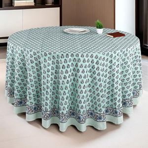 CPC Round Tablecloth- Cotton Indian Block Print Tablecloth -Handmade Printed Washable Cotton Table Cloth - Spring/Summer, Weding Table Cover - Poppy Blue 132 Inches