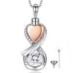 Infinity Cremation Urn Necklace for Ashes for Women, Sterling Silver Wing Heart Cremation Jewelry That Hold Human or Pet's Ashes, Rose Gold Keepsake Pendant Memorial Gifts for Loved Ones.